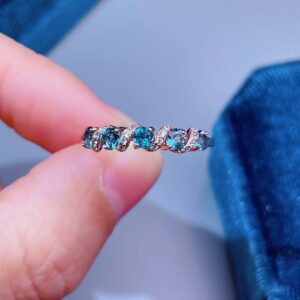 Handmade Genuine London Blue Topaz Ring: Sterling Silver Multi Stones Band