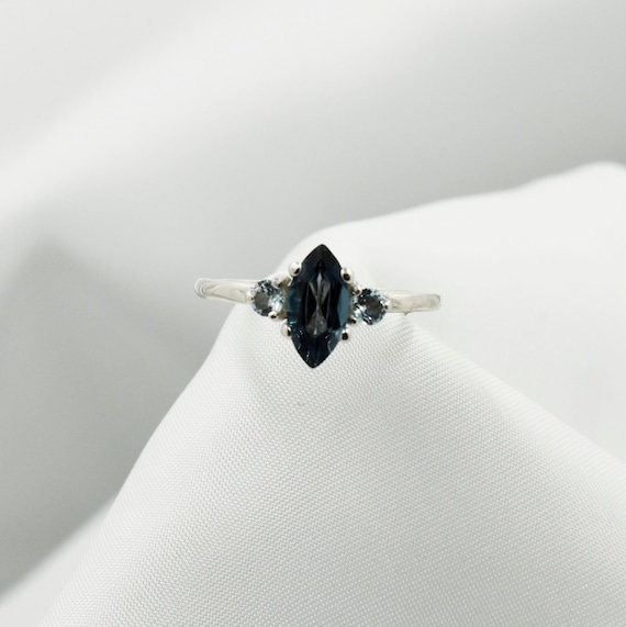 London Blue Topaz Ring,marquise Cut 10x5mm, With 3mm Round Sky Blue Topaz Accents, Genuine Gemstones, Set In 925 Sterling Silver Ring