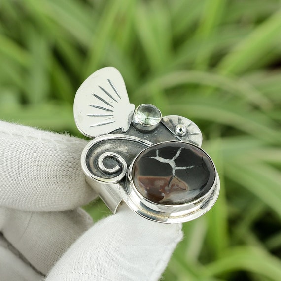 Moroccan Mud Crack Fossil Ring, Swiss Blue Topaz, Sterling Silver, Size 8