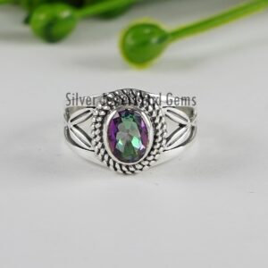 Mystic Topaz Ring, Handmade Ring For Gift, 925 Sterling Silver Ring, Oval Topaz Designer Ring, Wedding Ring, Boho Ring