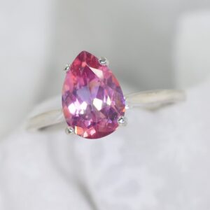 Mystic Pink Topaz Ring, Something Pink, Genuine Gemstone, 10x7mm Pear Shaped, 2.28 carats, Set in 925 Sterling Silver Mounting