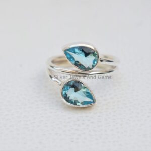 Natural Blue Topaz Ring-handmade Silver Ring-925 Sterling Silver Ring-designer Blue Topaz Ring-gift For Her-december Birthstone-promise Ring