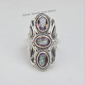 Natural Mystic Topaz Ring-multi Stone Ring-handmade Ring-925 Sterling Ring-oval Mystic Topaz Ring-gift For Her-promise Ring