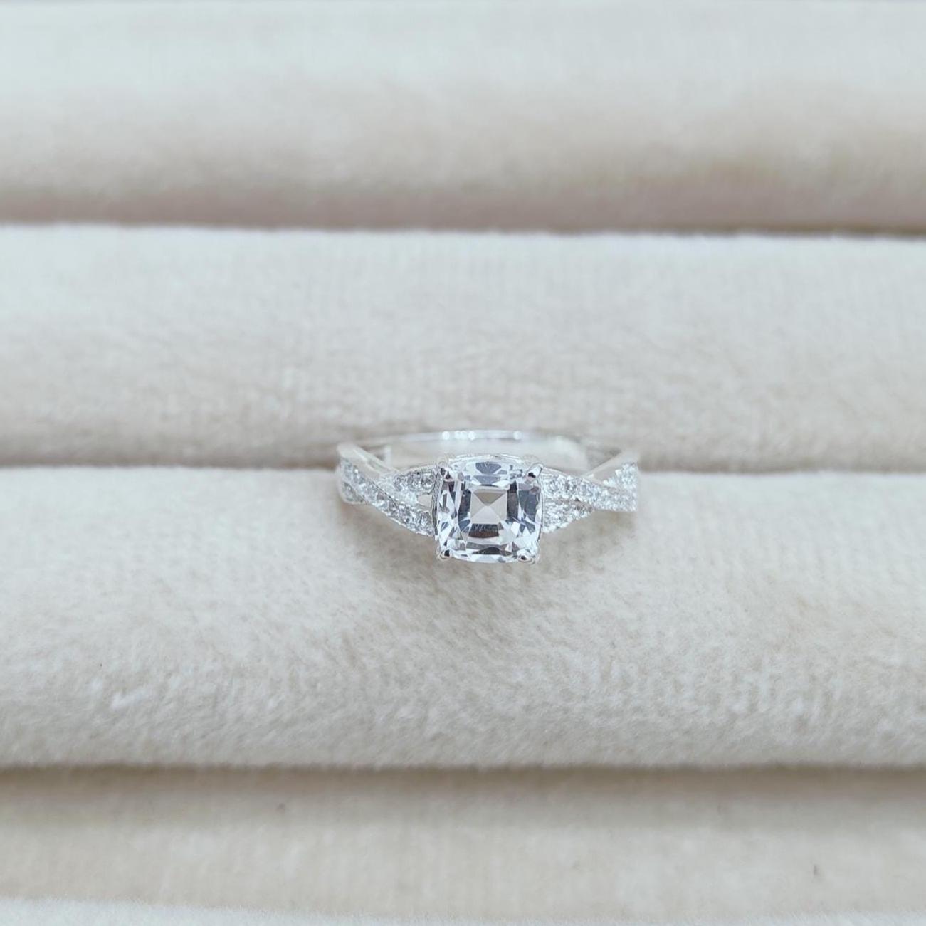 Natural White Topaz Ring Cushion Cut White Topaz Ring, 925 Sterling Silver Ring Topaz Wedding Ring, Clear Topaz Ring White Topaz Silver Ring