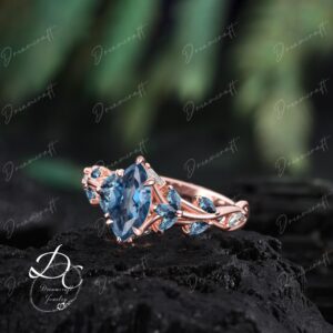 Vintage Marquise Cut London Blue Topaz Engagement Ring Nature Inspired Cluster Promise Ring Rose Gold Art Deco Leaf Gemstone Branch Ring Vintage Marquise Cut London Blue Topaz Engagement Ring Nature Inspired Cluster Promise Ring Rose Gold Art Deco Leaf Gemstone Branch Ring