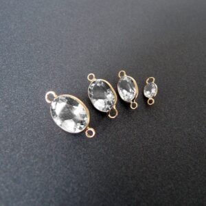White topaz 14k gold connector • 8x6 • 7x5 • 6x4 • 4x3mm • 2 closed jump rings • Solid 14 carat yellow gold • Natural gemstone • Bezel link