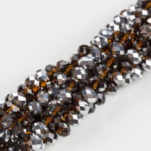 10mm Crystal Rondelle -1 or 5 or 10 STRANDS- Brown Topaz Silver