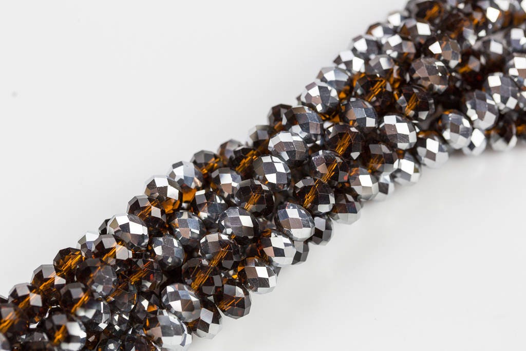 10mm Crystal Rondelle -1 Or 5 Or 10 Strands- Brown Topaz Silver 10mm Crystal Rondelle -1 Or 5 Or 10 Strands- Brown Topaz Silver