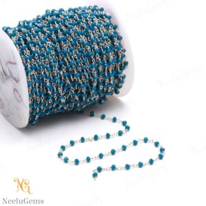 Beautiful London Blue Topaz Hydro Rondelle Beads Chain,3 Mm Silver Plated Wire Wrap Microcut Beaded Chain,rosary Chain For Handmade Jewelry Beautiful London Blue Topaz Hydro Rondelle Beads Chain,3 Mm Silver Plated Wire Wrap Microcut Beaded Chain,rosary Chain For Handmade Jewelry