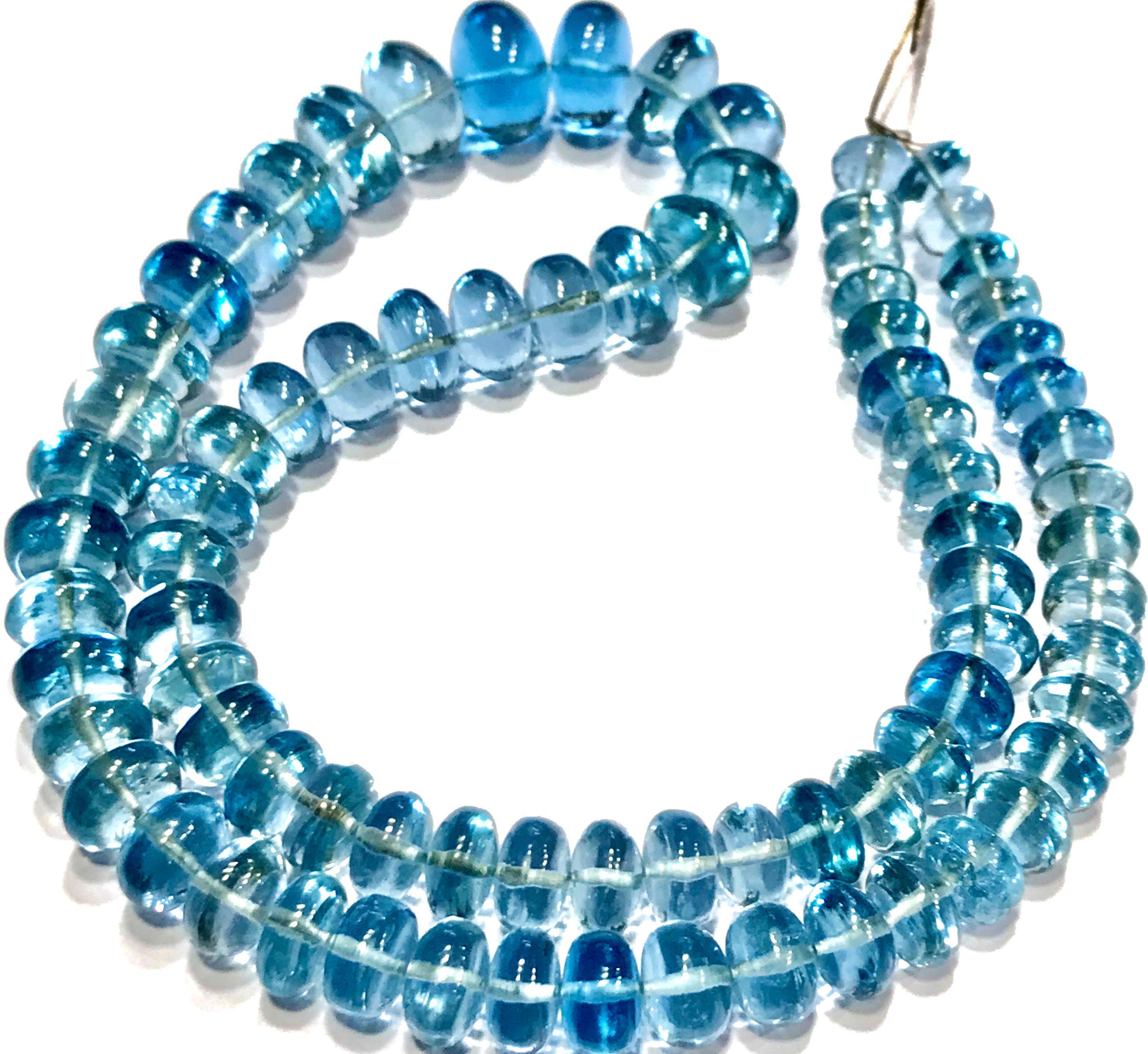 Gorgeous~~aaaa+ Quality~swiss Blue Topaz Smooth Rondelle Beads Hand Polished 8/10mm Swiss Topaz Rondelle Beads Topaz Graduated Beaded Strand