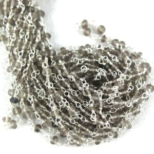 Sterling Silver Smoky Topaz Rosary Chain - 3mm Faceted Rondelles (Sold Per Foot) Sterling Silver Smoky Topaz Rosary Chain - 3mm Faceted Rondelles (Sold Per Foot)