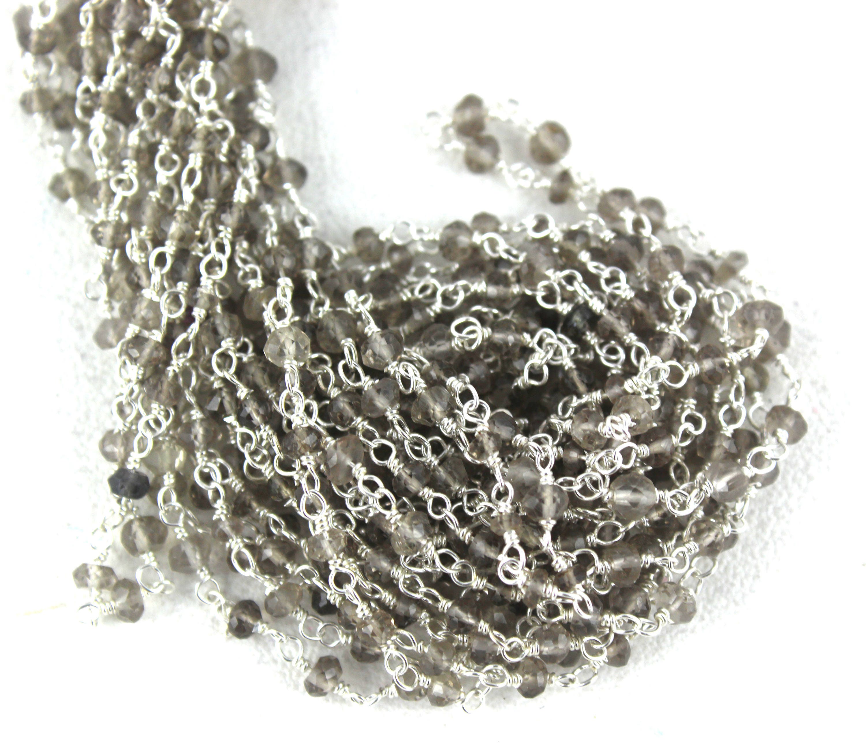 Sterling Silver Smoky Topaz Rosary Chain - 3mm Faceted Rondelles (sold Per Foot)