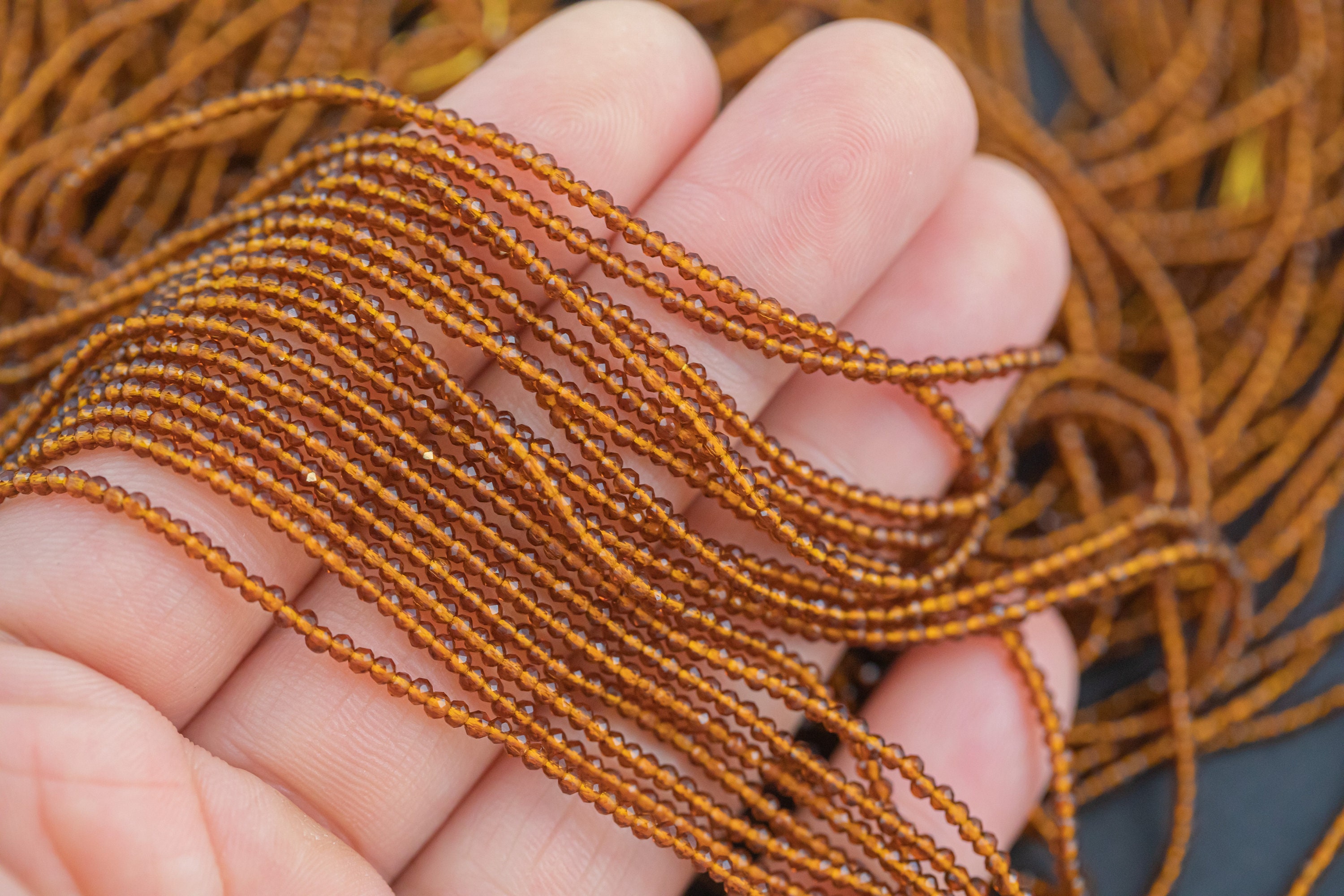 2mm Crystal Round 1 Or 2 Or 5 Or 10 Strands- 14.5 Inch Strand- Topaz Brown