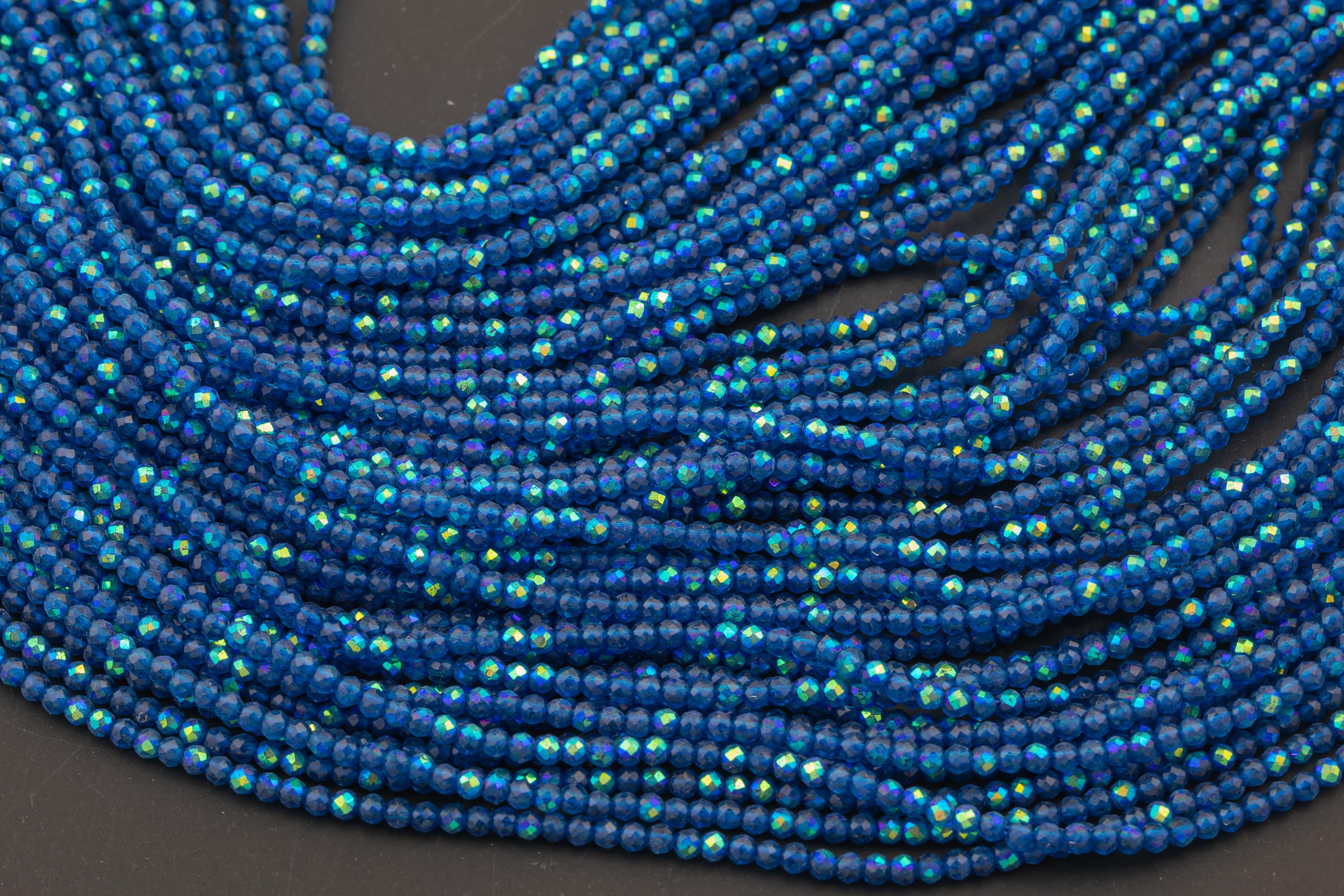 2mm Or 3mm Crystal Round -2 Or 5 Or 10 Strands- Extra Fine-14 Inches Long About 100+ Beads - Topaz Blue Ab 2mm Or 3mm Crystal Round -2 Or 5 Or 10 Strands- Extra Fine-14 Inches Long About 100+ Beads - Topaz Blue Ab