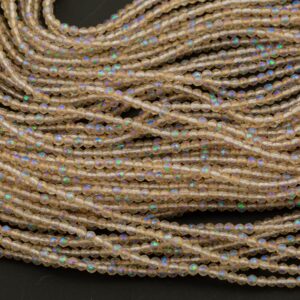 2mm or 3mm Crystal Round -2 or 5 or 10 STRANDS- Extra Fine-14 inches long about 100+ Beads - Topaz AB 2mm or 3mm Crystal Round -2 or 5 or 10 STRANDS- Extra Fine-14 inches long about 100+ Beads - Topaz AB