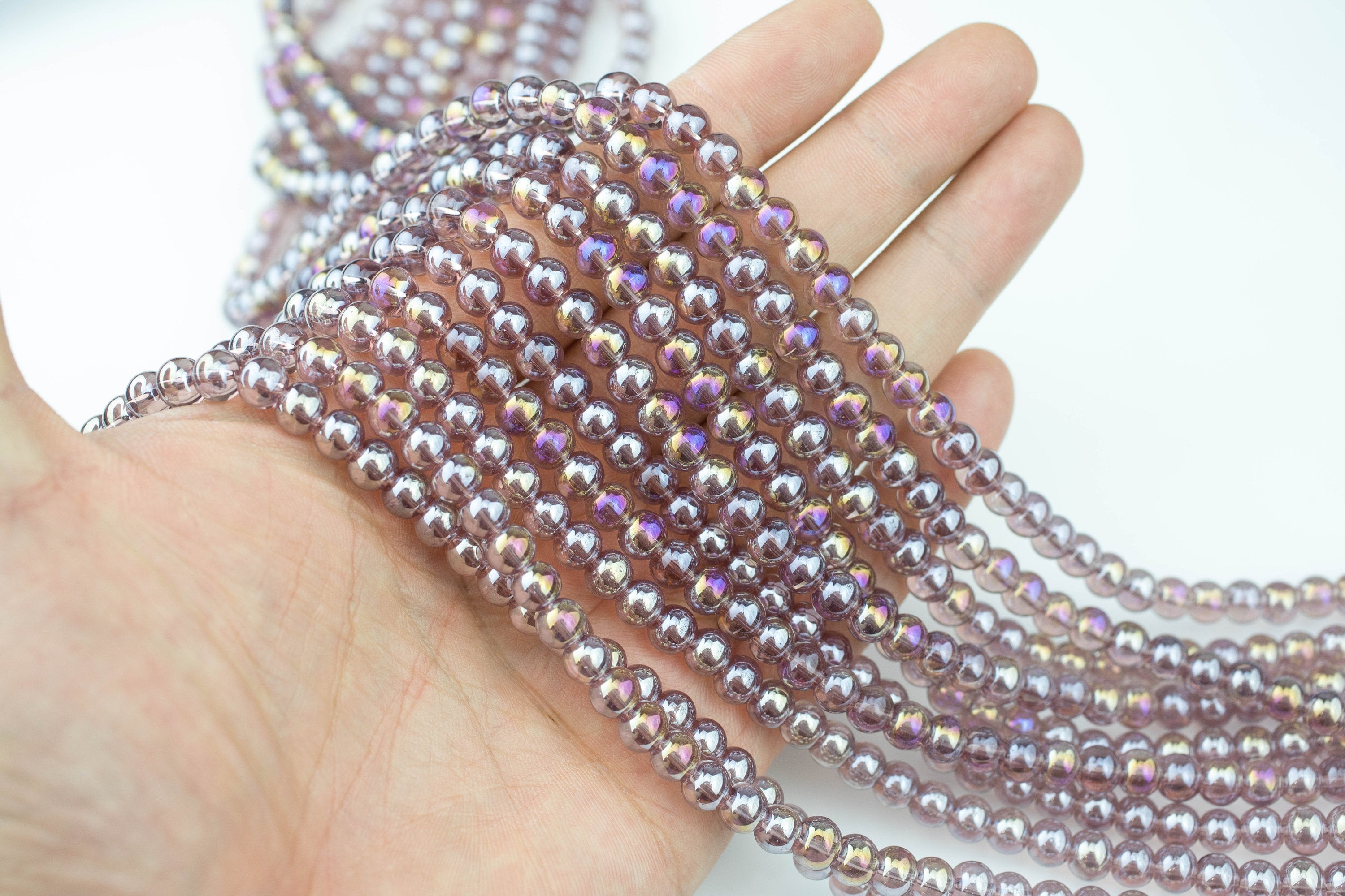 6mm Violet Topaz Ab Crystal Smooth Round - 2 Strands Or 10 Strands