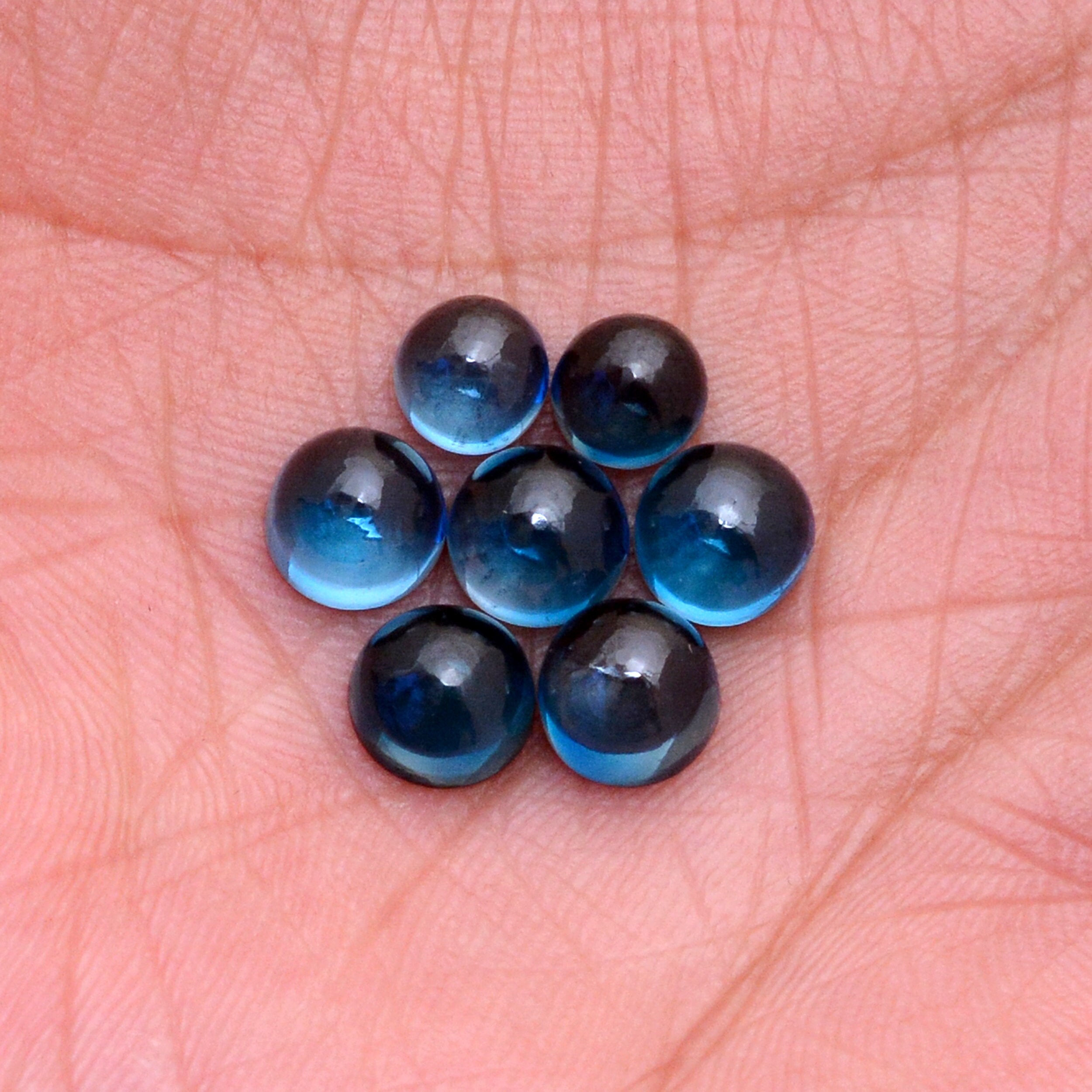 Aaa+ London Blue Topaz 6mm-7mm Loose Round Flat Back Smooth Cabochon | Genuine Fine London Blue Topaz Precious Gemstone Loose Cabs Lot