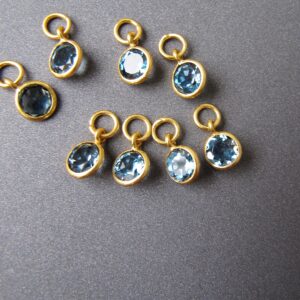 London Blue Topaz 5mm Round Charm • Silver / Gold Vermeil • Natural Gemstone • Detachable Dangler for Hoop Earrings