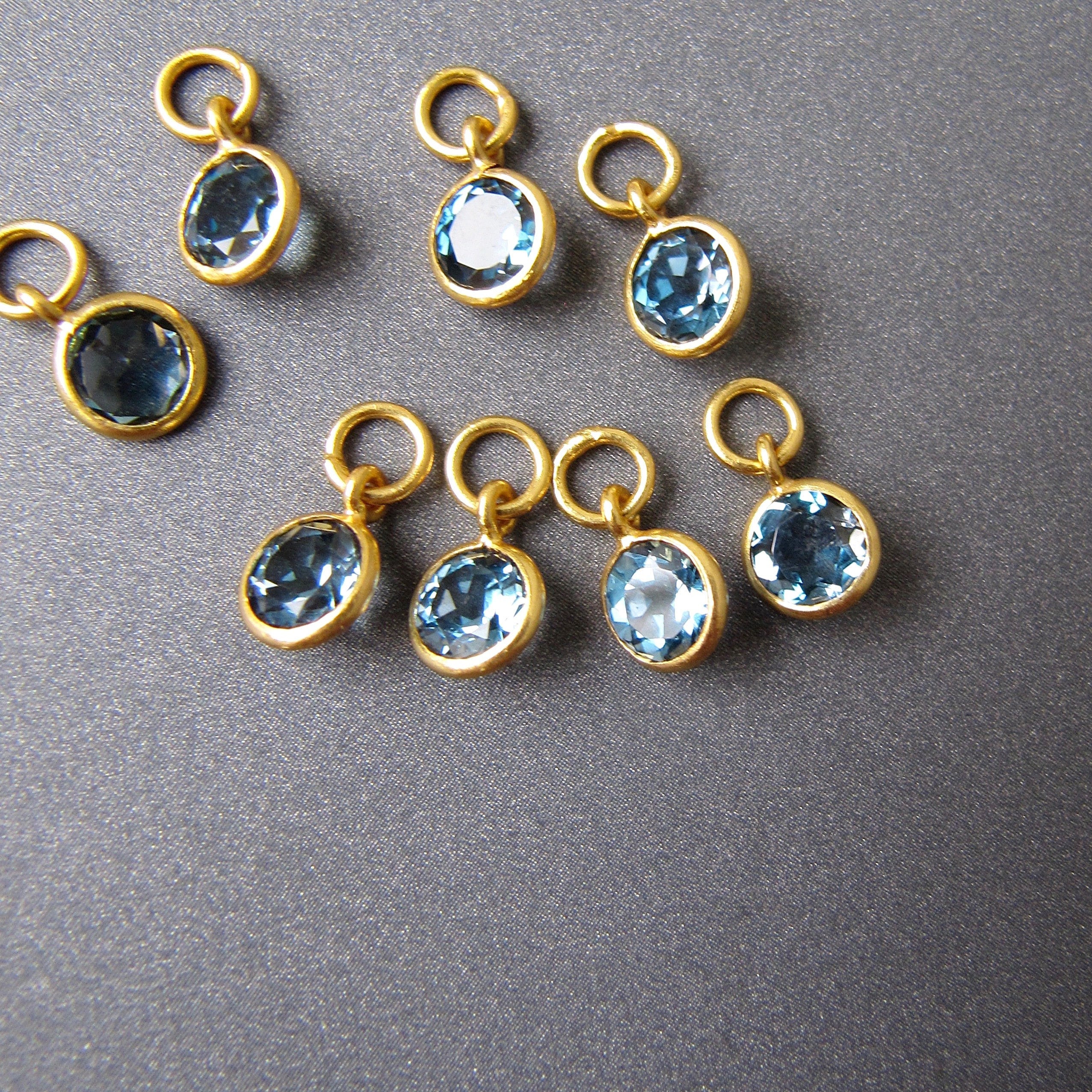 London Blue Topaz 5mm Round Charm • Silver / Gold Vermeil • Natural Gemstone • Detachable Dangler For Hoop Earrings