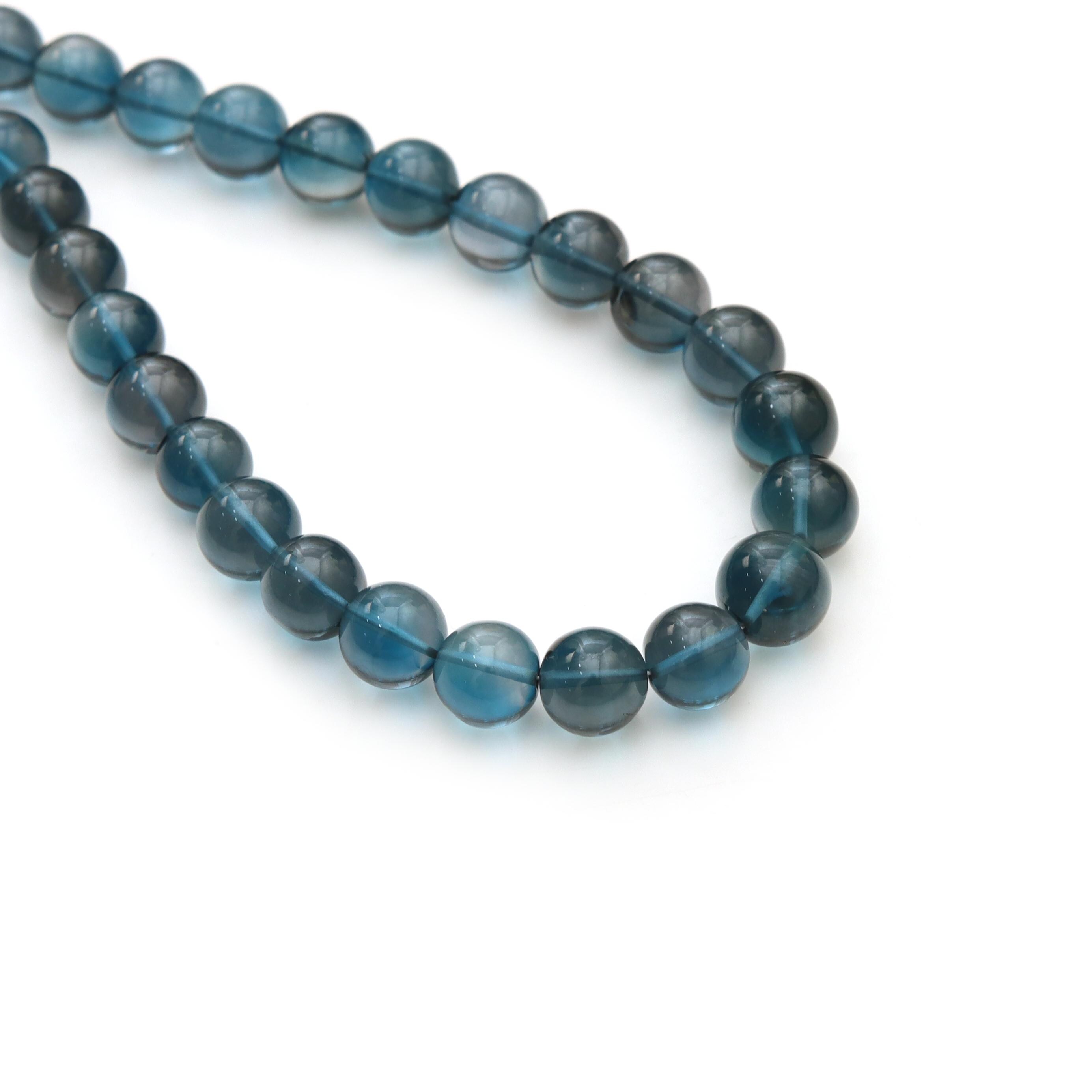 London Blue Topaz Smooth Round Beads, 7.5 Mm To 9 Mm, Natural Gemstone Loose Beads, Deep Blue Topaz Jewelry, December Birthstone, 18 Inches