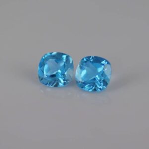 8x8x5.2 mm Natural Swiss Blue Topaz 2 Pcs Faceted Cut Cushion AAA Grade Loose Gemstone -100% Natural Swiss Blue Topaz Gemstone - TOSWS-1111