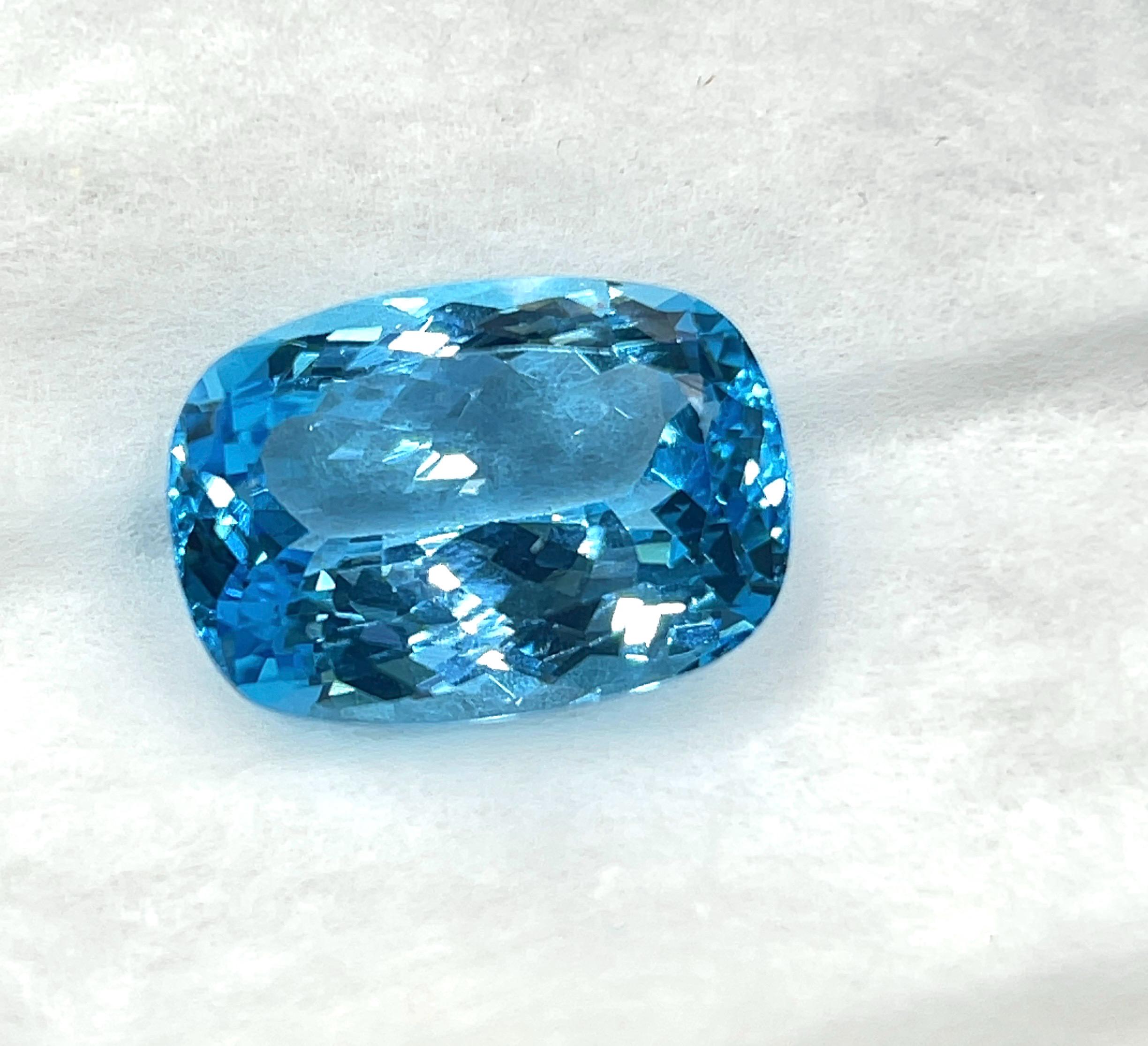 Deep Swiss Blue Topaz Gemstone | Long Cushion Cut Loose Stone (38.55 Carat)