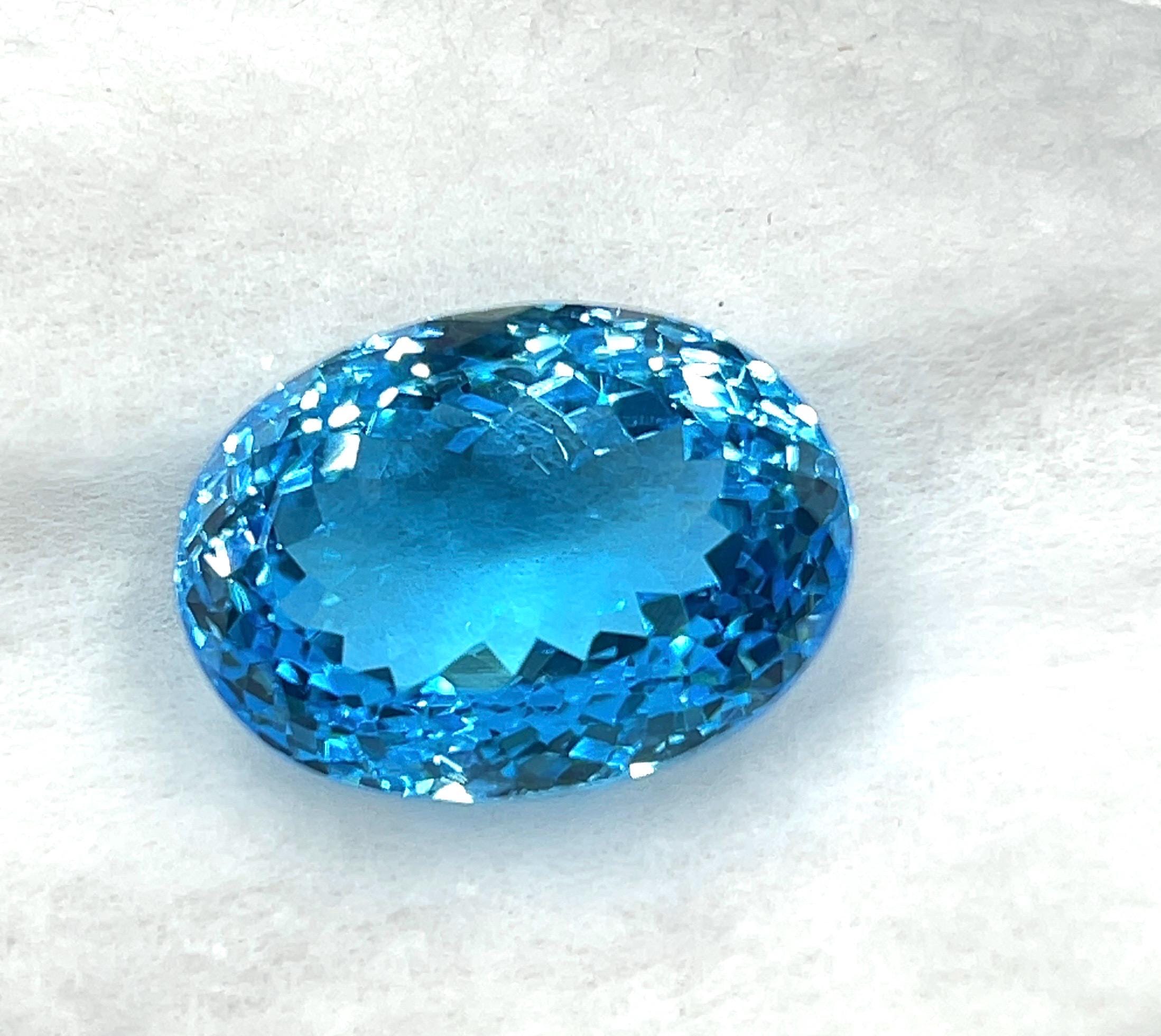 Swiss Blue Topaz Oval Gemstone | 16x22mm Deep Blue Faceted Loose Stone (ring, Pendant)