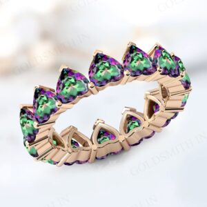 Heart Shaped Mystic Topaz Engagement Band Art Deco Full Eternity Band 925 Silver Bio Color Gemstone Band Unique Stacking Band For Women