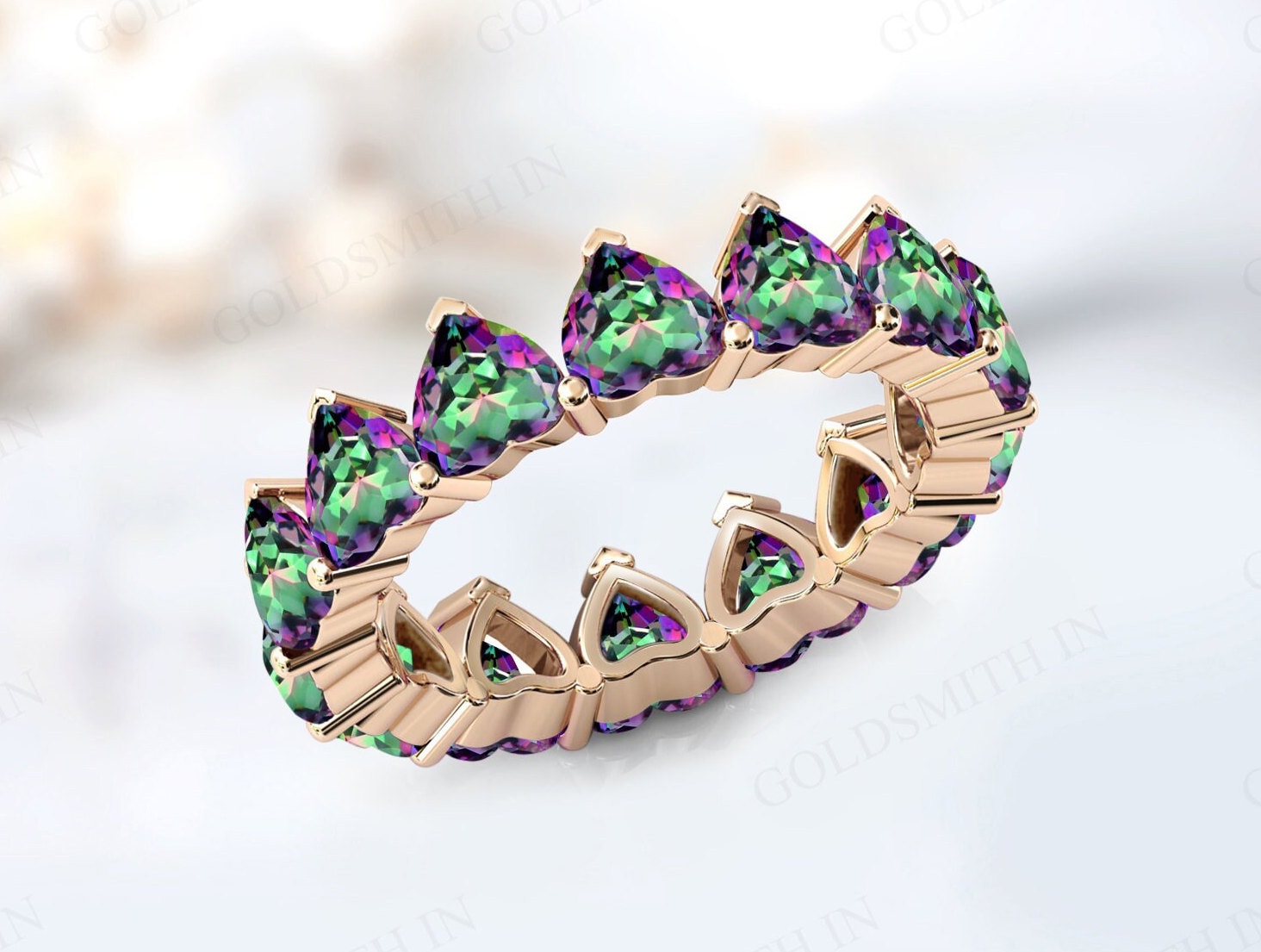 Heart Shaped Mystic Topaz Engagement Band Art Deco Full Eternity Band 925 Silver Bio Color Gemstone Band Unique Stacking Band For Women Heart Shaped Mystic Topaz Engagement Band Art Deco Full Eternity Band 925 Silver Bio Color Gemstone Band Unique Stacking Band For Women