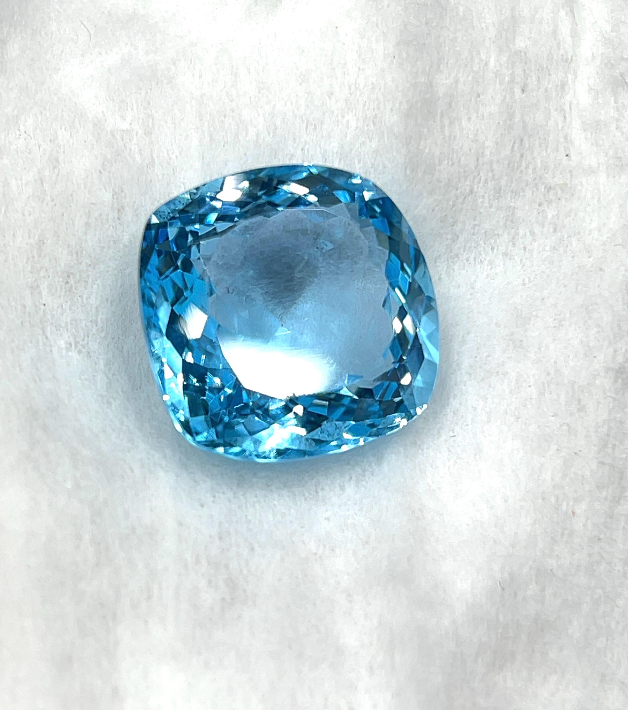 Swiss Blue Topaz Cushion Cut Gemstone | 35.35 Carat Faceted Statement Stone Swiss Blue Topaz Cushion Cut Gemstone | 35.35 Carat Faceted Statement Stone