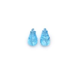 Swiss Blue Topaz Flower Carving Loose Gemstone, 9x16 mm, Blue Topaz Jewelry Making Gemstone, Pair ( 2 Pieces )