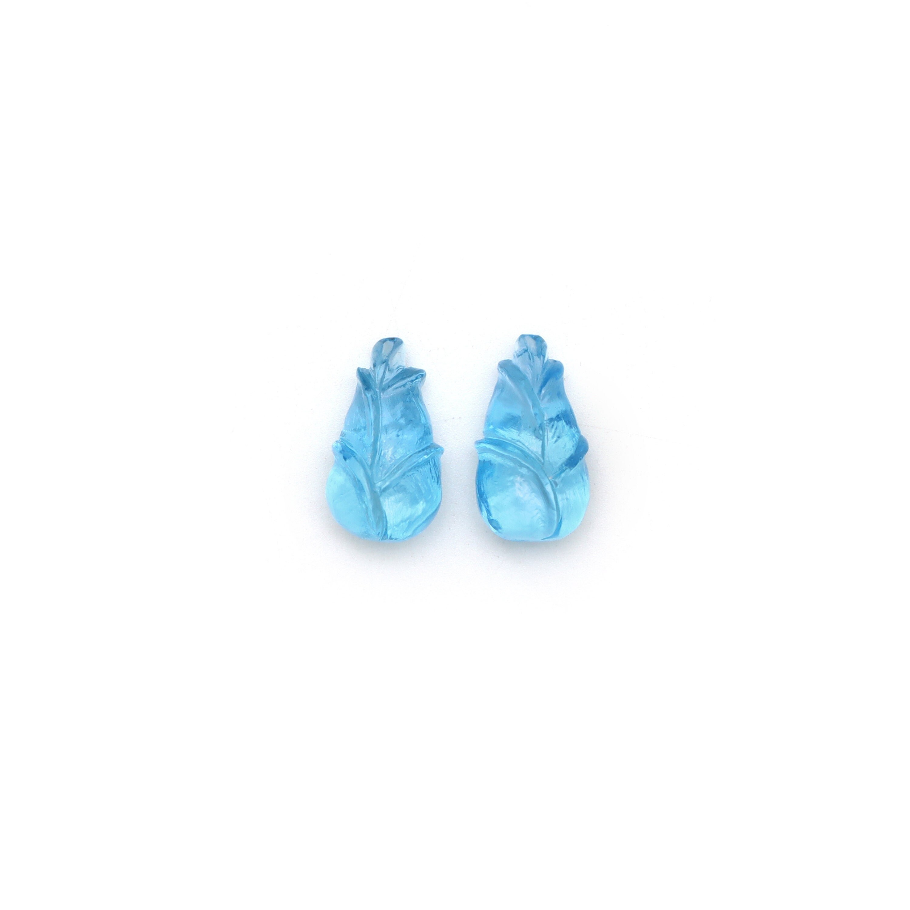 Swiss Blue Topaz Flower Carving Loose Gemstone, 9x16 Mm, Blue Topaz Jewelry Making Gemstone, Pair ( 2 Pieces )
