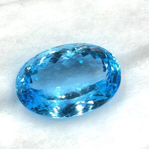 Swiss Blue Topaz Gemstone , Oval Faceted Deep Blue Loose Stone (49.80 Carat)
