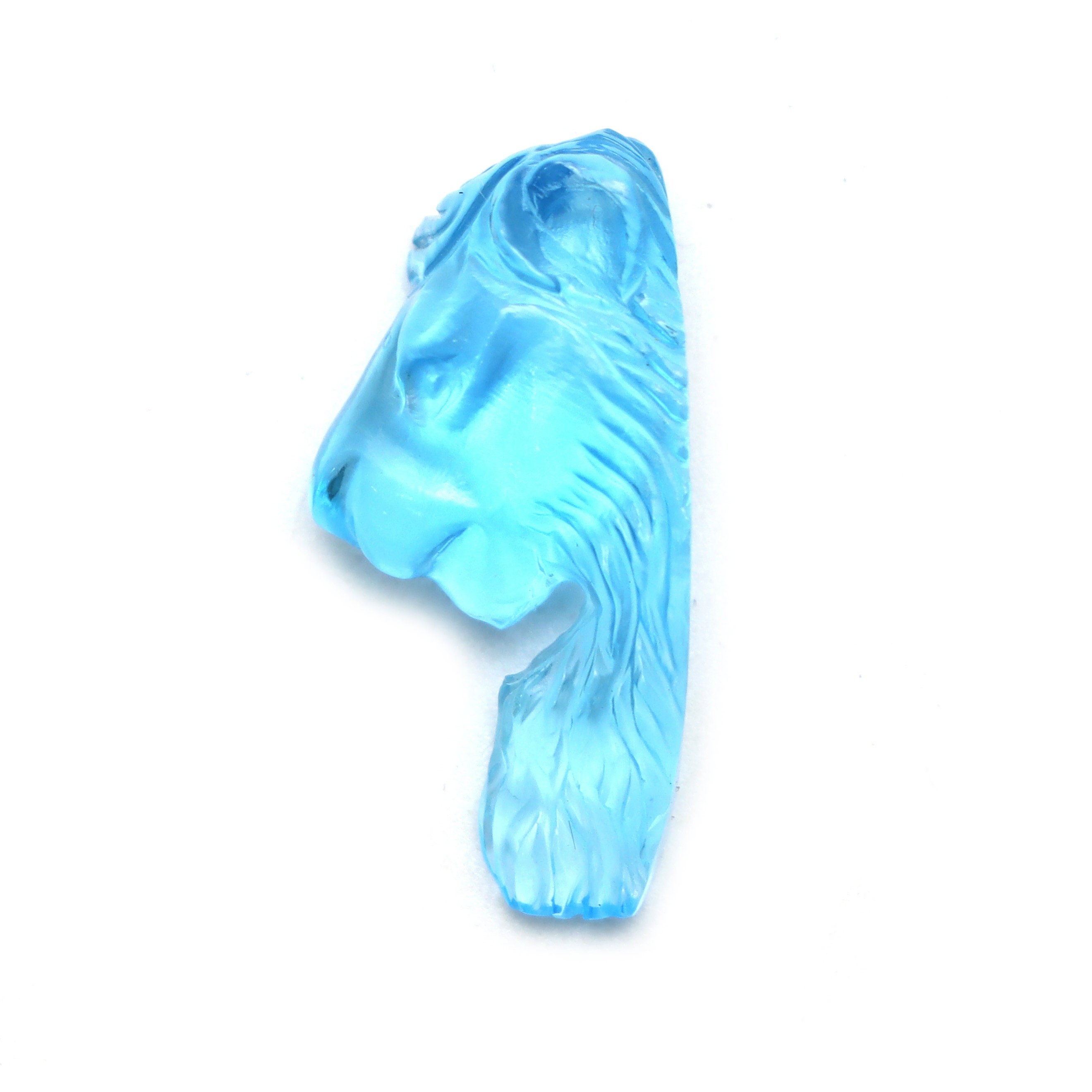 Swiss Blue Topaz Lion Carving Loose Gemstone, 11x24 Mm, Blue Topaz Jewelry Making Gemstone, 1 Piece