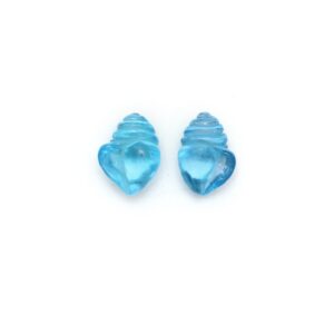 Swiss Blue Topaz Shell Carving Loose Gemstone, 10.5x14.5 mm, Blue Topaz Jewelry Making Gemstone, Pair ( 2 Pieces )