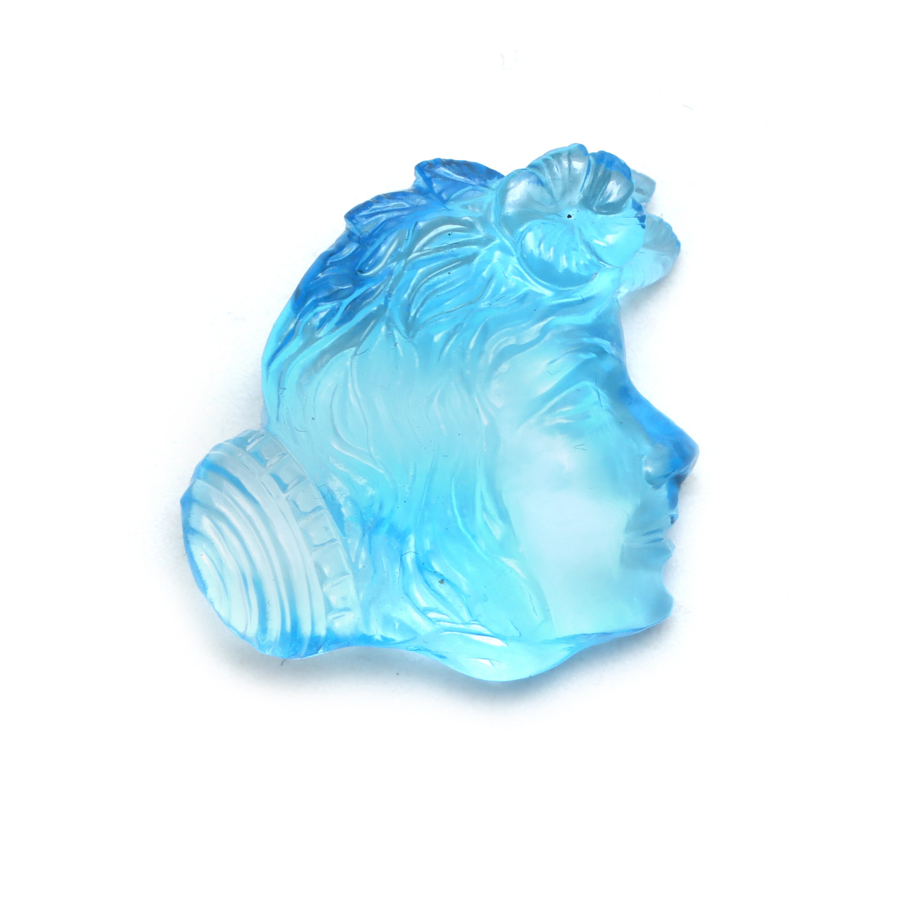 Swiss Blue Topaz Women Face Carving Loose Gemstone, 20x20 Mm, Blue Topaz Jewelry Making Gemstone, 1 Piece