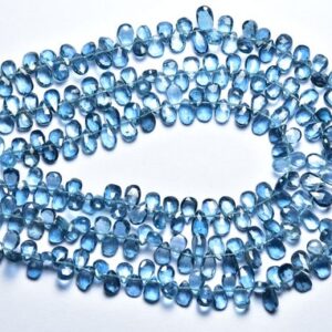 Superb London Blue Topaz - 9 Inches - Super High Quality Natural Faceted London Blue Topaz Pear Briolettes - Size Is 4x5.5-4x6.5mm #988 Superb London Blue Topaz - 9 Inches - Super High Quality Natural Faceted London Blue Topaz Pear Briolettes - Size Is 4x5.5-4x6.5mm #988