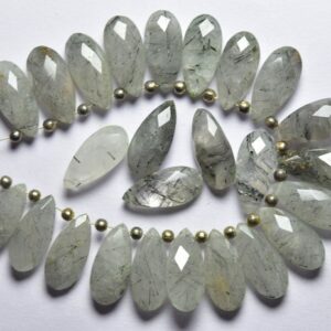6 Pcs - Beautiful Natural Faceted Tourmalated Quartz Side Drilled Pear Briolettes - Size is 7x15 mm #1867