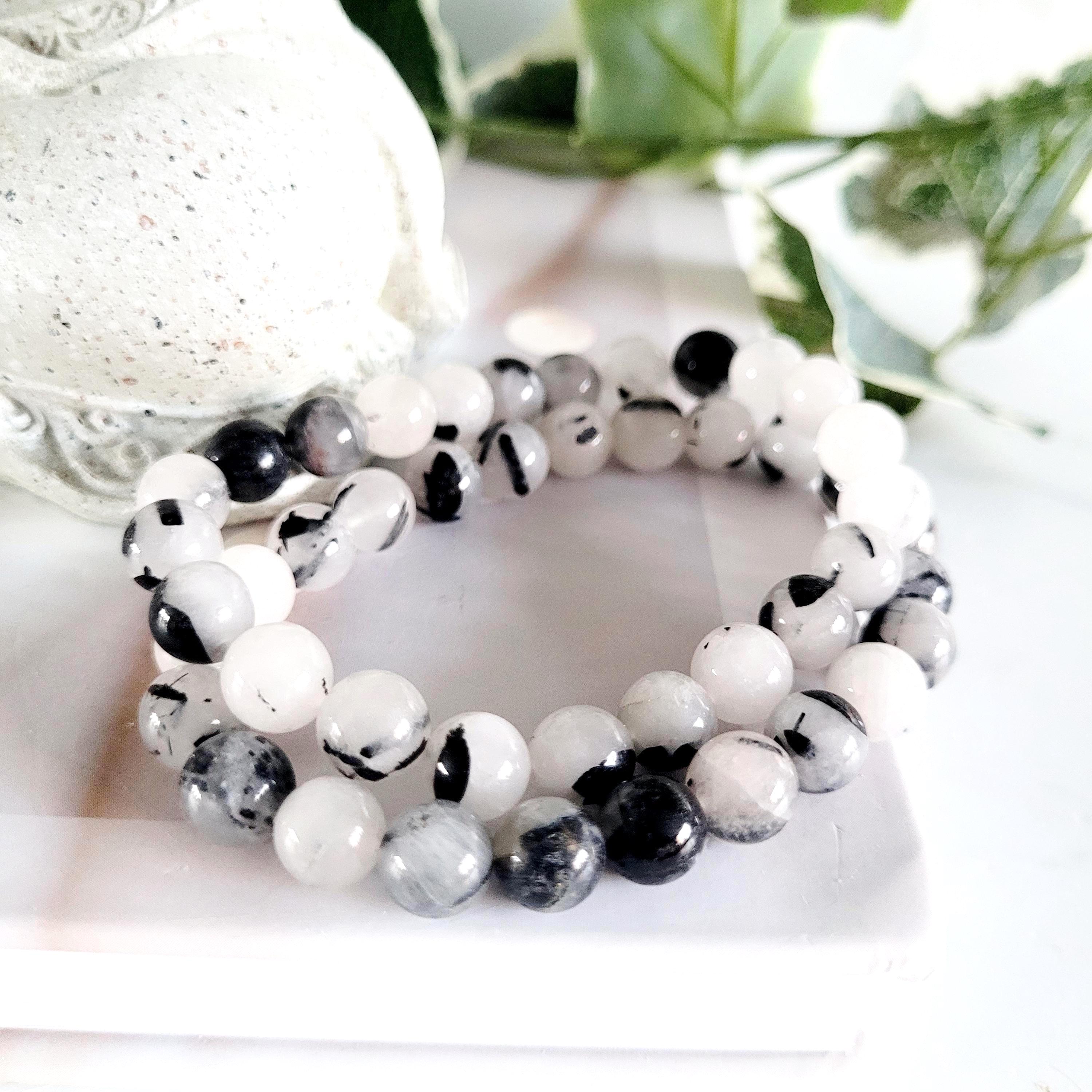 Tourmalinated Quartz Bead Bracelet • Ethically Sourced Tourmalinated Quartz Bead Bracelet • Ethically Sourced