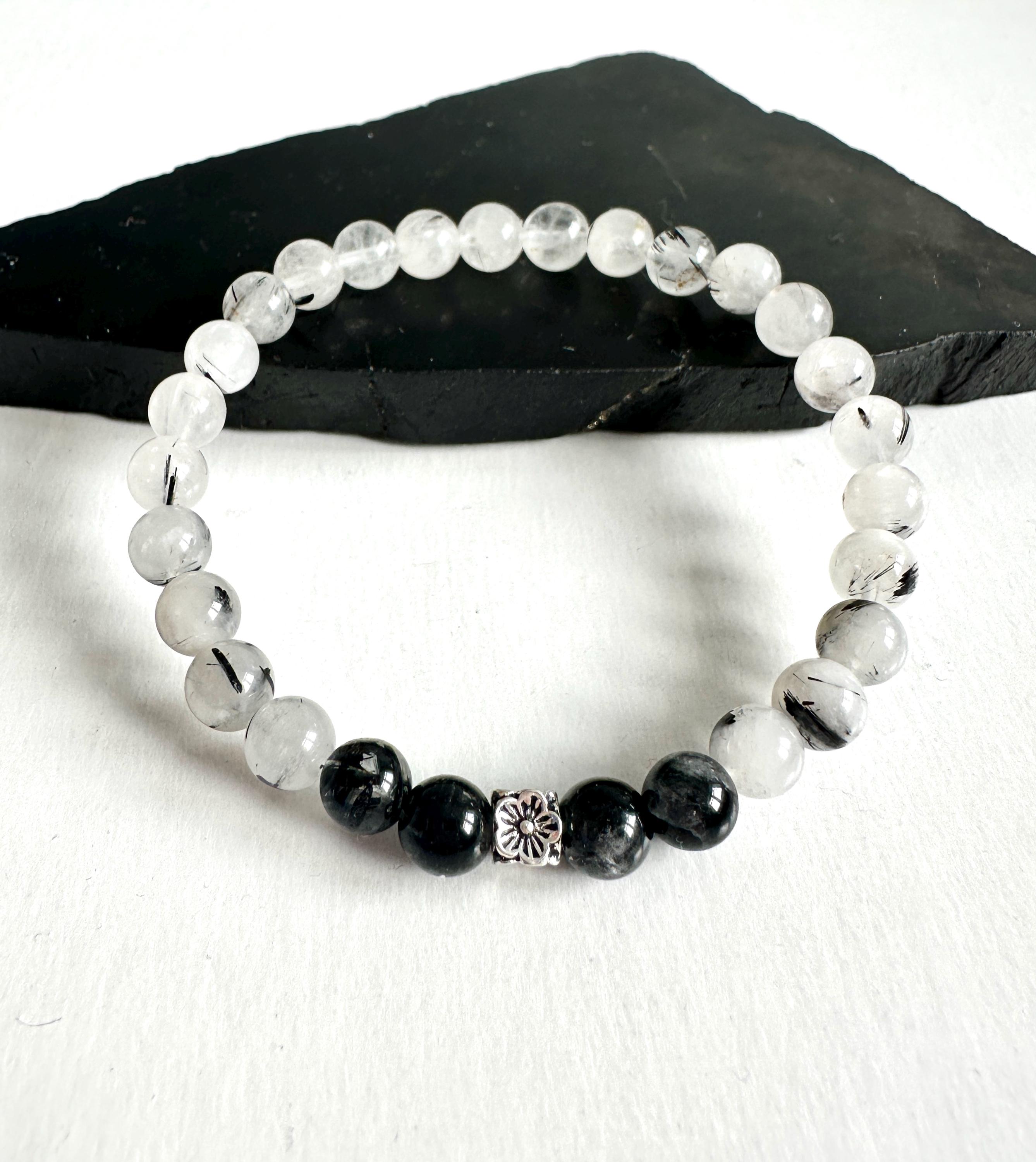 Black Tourmalinated Quartz Bracelet, Handmade Gemstone Bracelet, Everyday Artisan Jewelry Black Tourmalinated Quartz Bracelet, Handmade Gemstone Bracelet, Everyday Artisan Jewelry