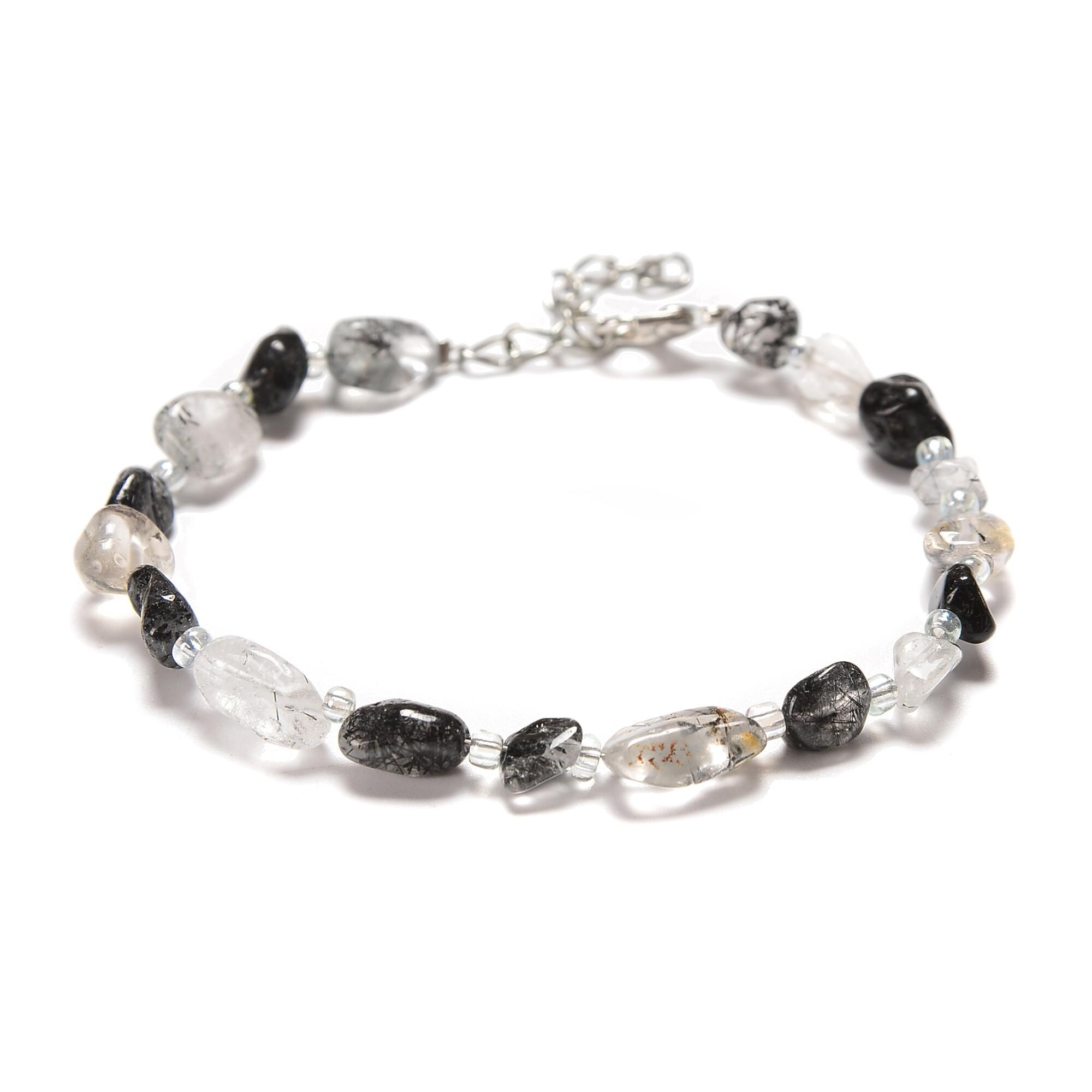 Black Tourmalinated Quartz Bracelet Silver Plated Clasp Approx 5-8mm 7.5" Length
