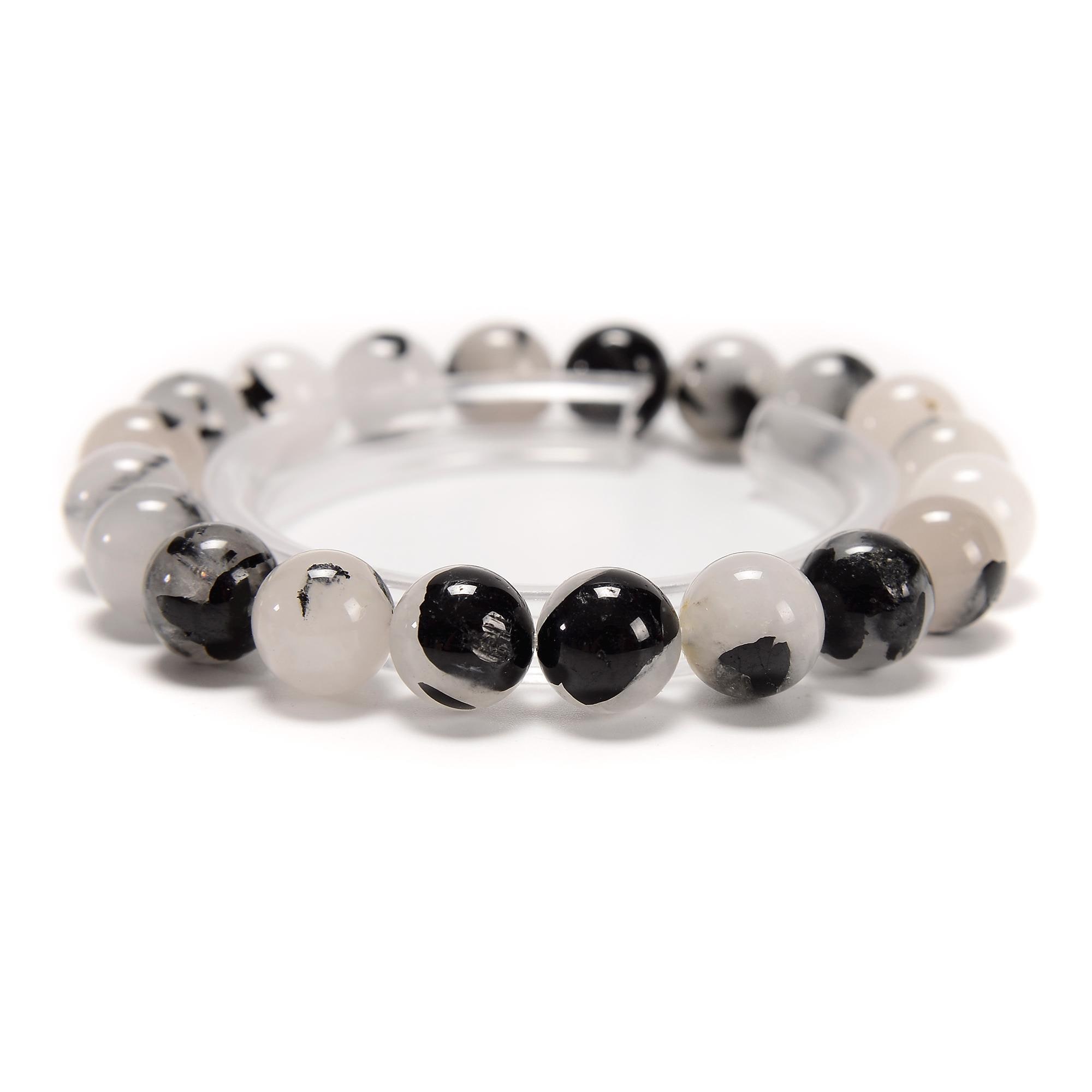 Black Tourmalinated Quartz Smooth Round Beads Bracelet Size 8mm 10mm 7.5''length