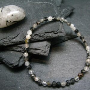 Tourmalinated Quartz W/ Black Tourmaline Genuine Bracelet ~ 7 Inches ~ 4mm Facetted Beads