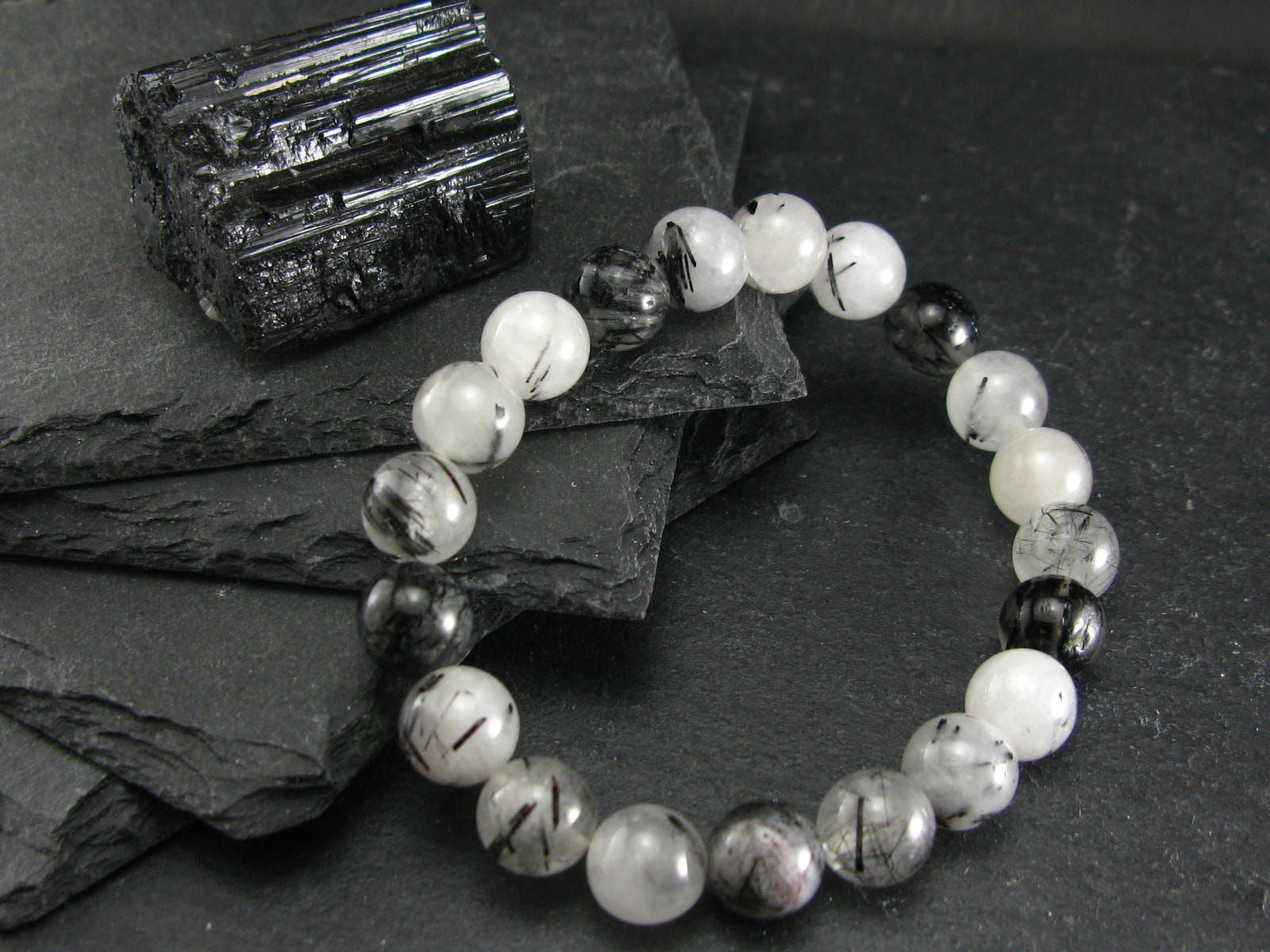 Tourmalinated Quartz W/ Black Tourmaline Genuine Bracelet ~ 7 Inches ~ 10mm Round Beads Tourmalinated Quartz W/ Black Tourmaline Genuine Bracelet ~ 7 Inches ~ 10mm Round Beads