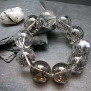Tourmalinated Quartz W/ Black Tourmaline Genuine Bracelet ~ 7 Inches ~ 20mm Round Beads