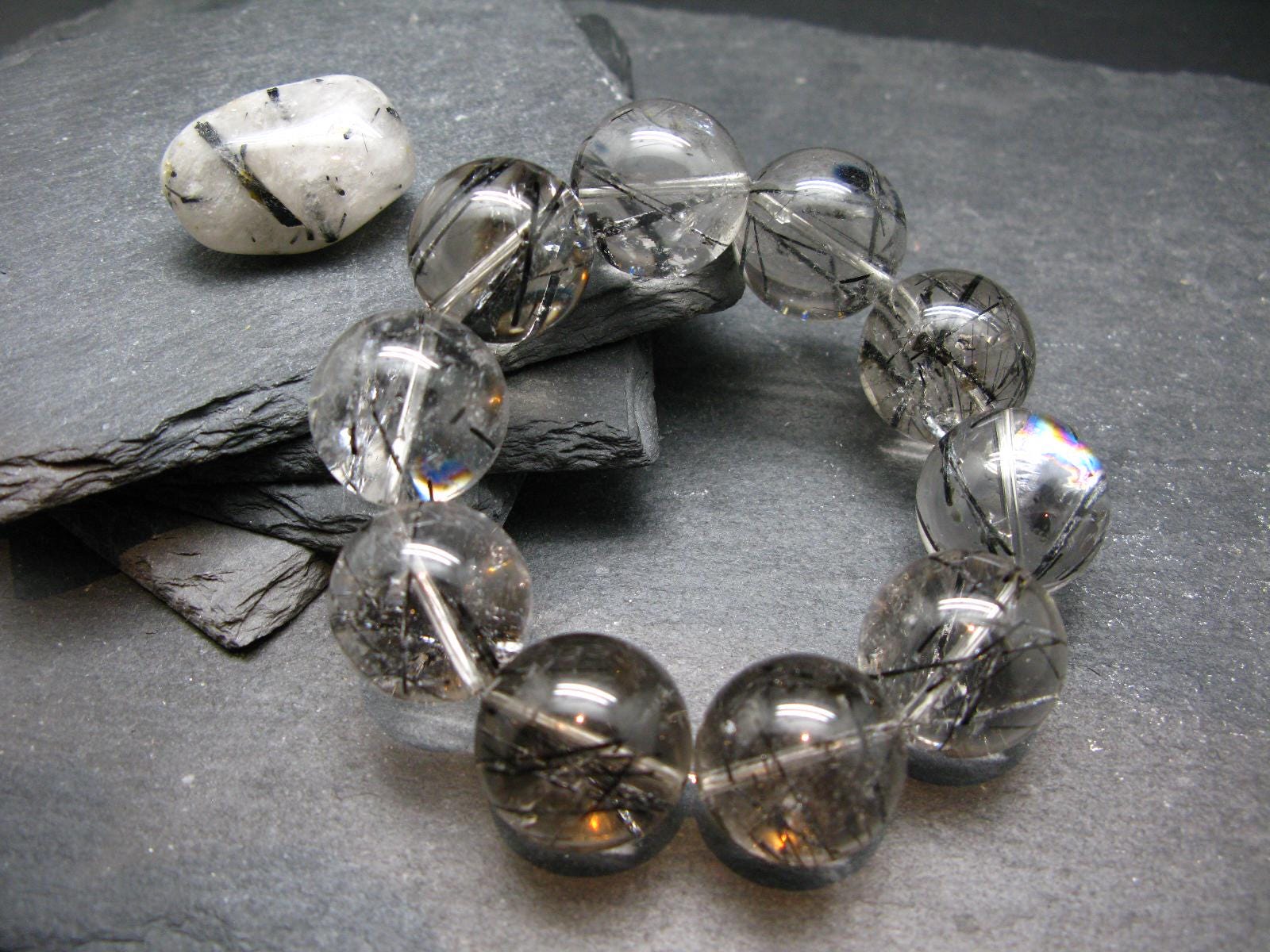 Tourmalinated Quartz W/ Black Tourmaline Genuine Bracelet ~ 7 Inches ~ 20mm Round Beads Tourmalinated Quartz W/ Black Tourmaline Genuine Bracelet ~ 7 Inches ~ 20mm Round Beads