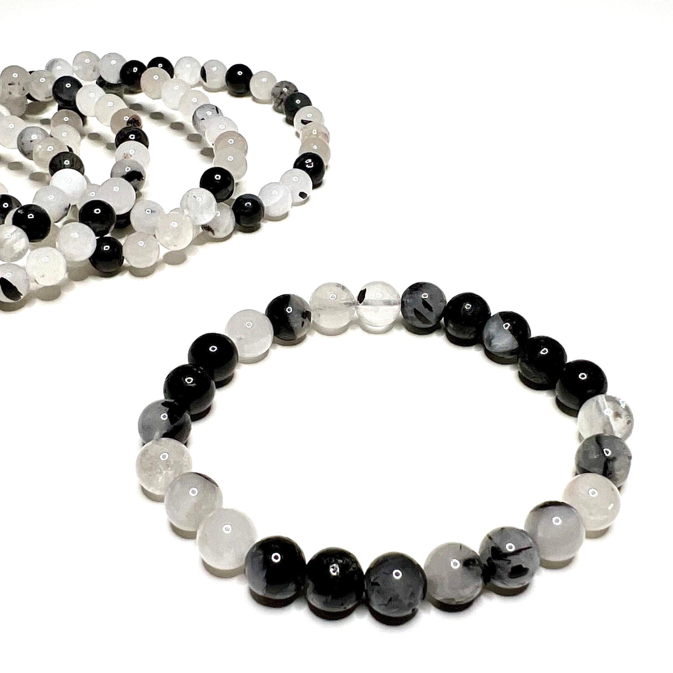 Tourmalinated Quartz Crystal Bracelet, Handmade Gemstone Beaded Bracelet