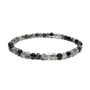 Tourmalinated Quartz Crystal Bracelet, Handmade Gemstone Beaded Bracelet