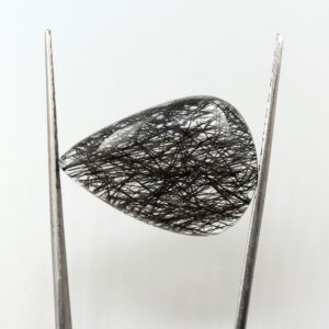 Black tourmalinated quartz loose stone 22.85ct Pear cut designer cabochon Natural unset gemstone 19x26mm