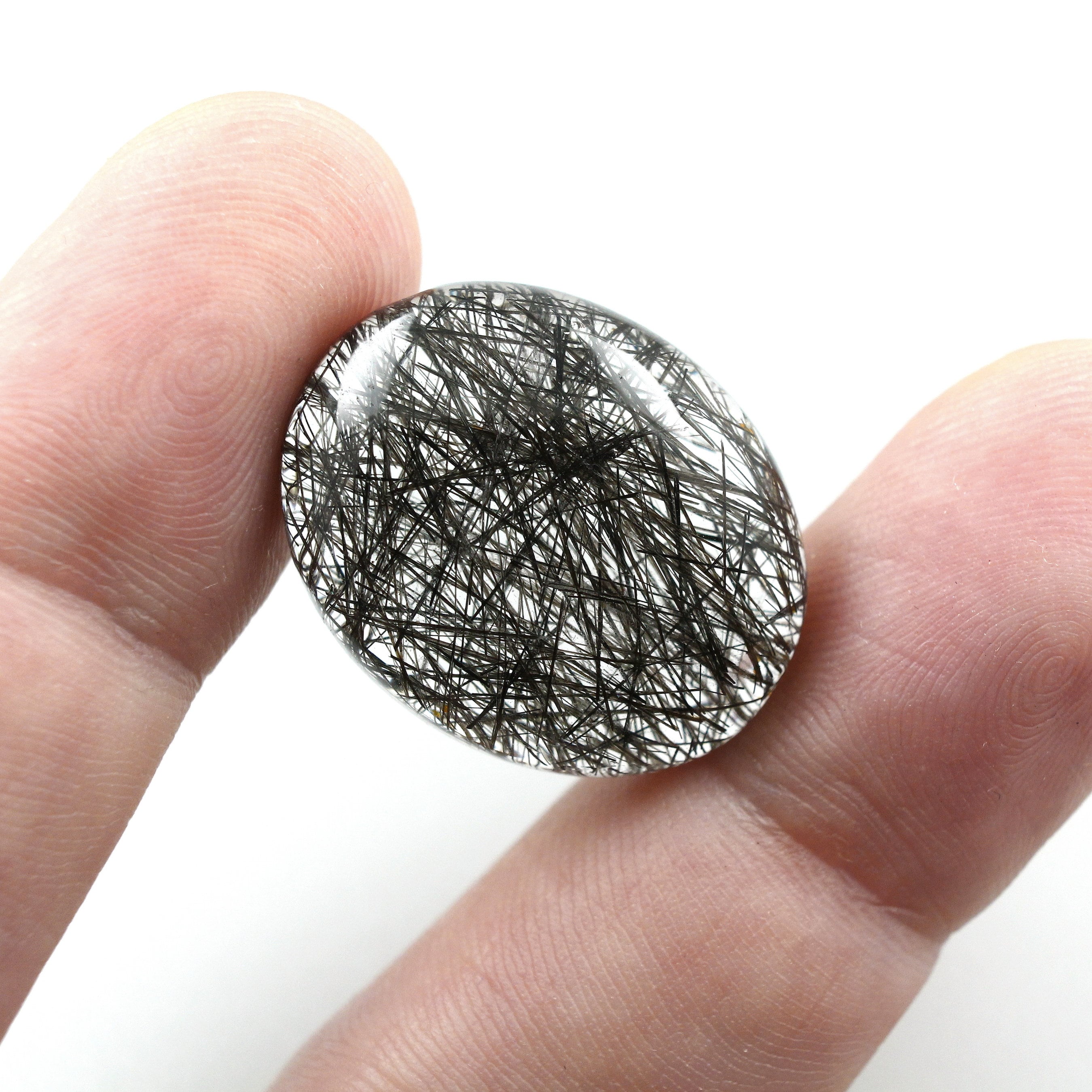 Black Tourmalinated Quartz Loose Stone 27ct Oval Cabochon Rutilated Gemstone 20x25mm